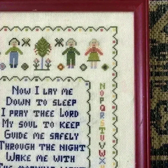 Vintage Now I Lay Me Down To Sleep Framed Cross Stitch nursery rhyme 12 x 15 - Picture 6 of 6